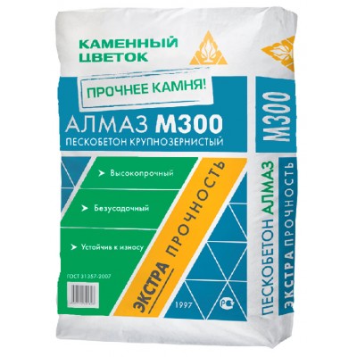 Пескобетон М-300 Каменный Цветок крупнозернистый "Алмаз", 40 кг Пескобетон М-300 Каменный Цветок крупнозернистый "Алмаз", 40 кг