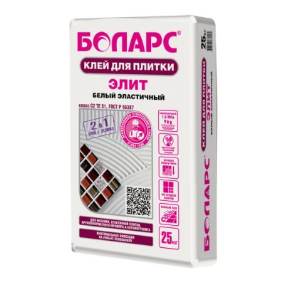 Клей для плитки БОЛАРС ЭЛИТ белый высокопрочный, 25 кг Клей для плитки БОЛАРС ЭЛИТ белый высокопрочный, 25 кг