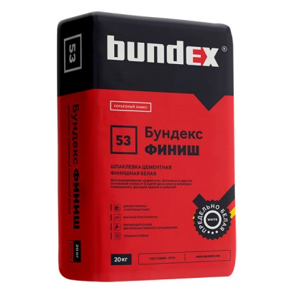 Шпатлевка фасадная цементная Bundex Финиш белая финишная , 20 кг Шпатлевка фасадная цементная Bundex Финиш белая финишная , 20 кг