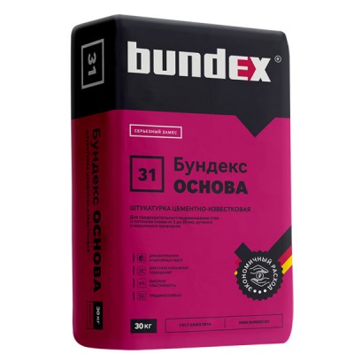 Штукатурка цементно-известковая Bundex Основа, 30 кг Штукатурка цементно-известковая Bundex Основа, 30 кг