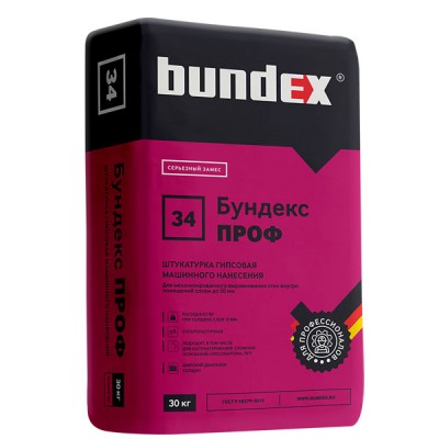 Штукатурка гипсовая Bundex Проф машинного нанесения, 30 кг Штукатурка гипсовая Bundex Проф машинного нанесения, 30 кг