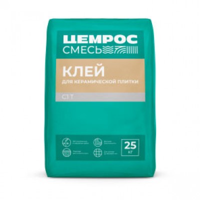 Клей для керамической плитки ЦЕМРОС ЦС-102 С1Т, 25 кг Клей для керамической плитки ЦЕМРОС ЦС-102 С1Т, 25 кг