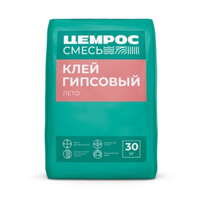 Клей гипсовый ЦЕМРОС ЦС-005 монтажный (летний), 30 кг Клей гипсовый ЦЕМРОС ЦС-005 монтажный (летний), 30 кг