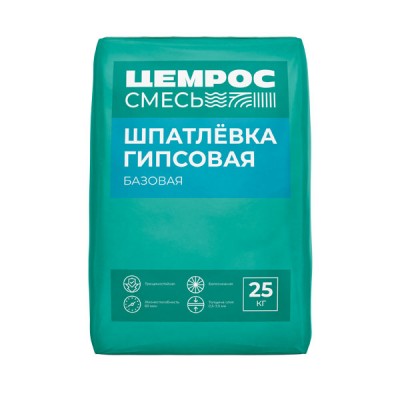 Шпатлевка гипсовая базовая ЦЕМРОС ЦС-004 белая, 25 кг
