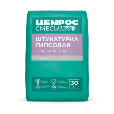 Штукатурка гипсовая ЦЕМРОС ЦС-002 универсальная серая, 30 кг