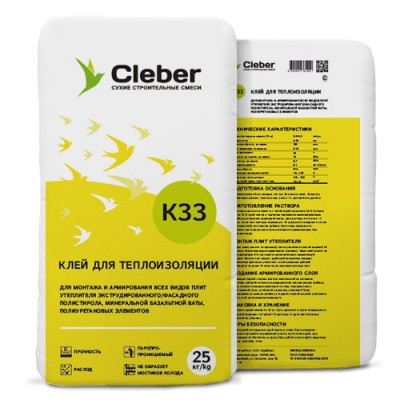 Клей для теплоизоляции Cleber K33, 25кг Клей для теплоизоляции Cleber K33, 25кг