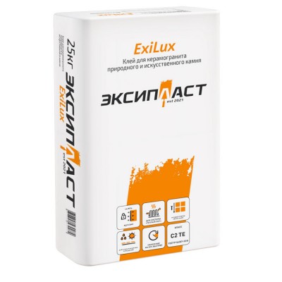 Клей плиточный для камня и керамогранита Эксипласт (Exiplast) ExiLux усиленный, 25 кг Клей плиточный для камня и керамогранита Эксипласт (Exiplast) ExiLux усиленный, 25 кг