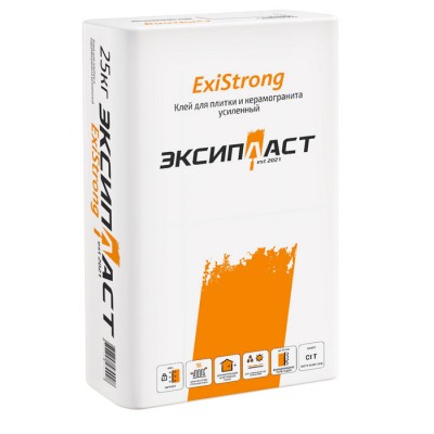Клей для плитки и керамогранита Эксипласт (Exiplast) ExiStrong усиленный, 25 кг Клей для плитки и керамогранита Эксипласт (Exiplast) ExiStrong усиленный, 25 кг