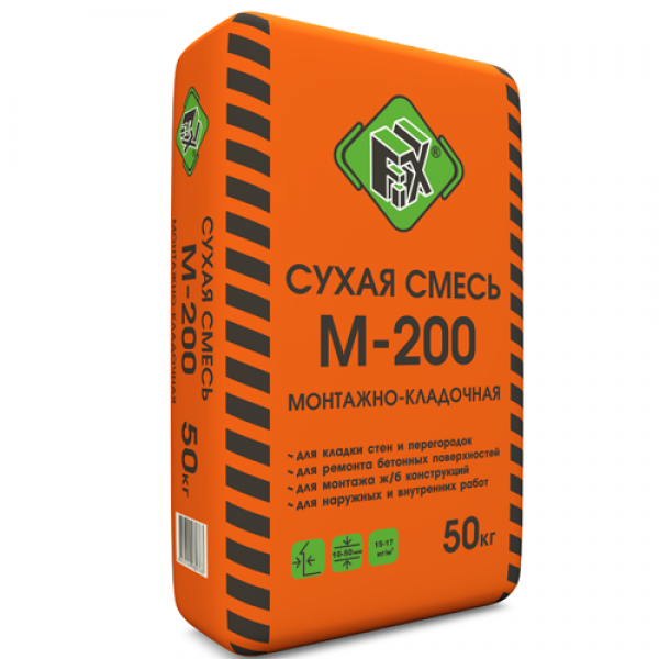 Монтажная кладочная сухая смесь М-200 FIX, 50 кг, цена, расход .