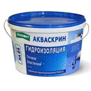 Готовая гидроизоляция ОСНОВИТ АКВАСКРИН HA64, 4,5 кг